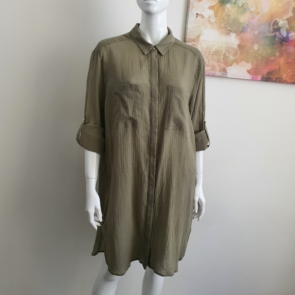 Seafolly Khaki Green Beach Cover Up Boyfriend Shirt Oversized Size M - Picture 13 of 14